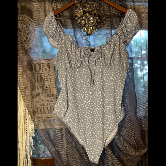wild fable Tops - Blue and White floral Milkmaid  Bodysuit